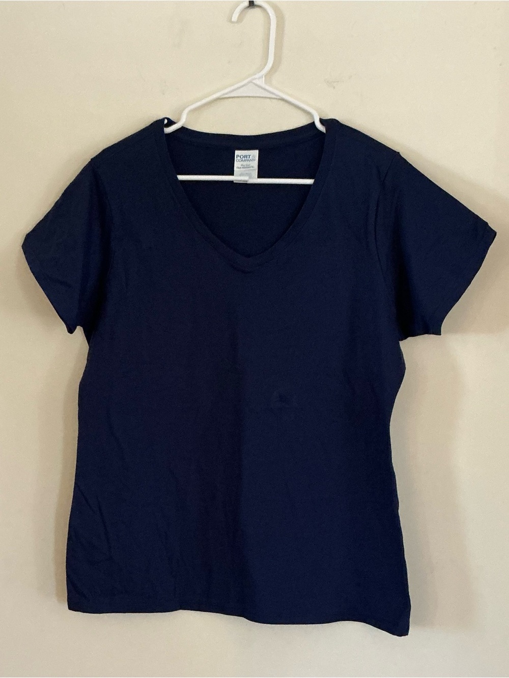 Women's Navy V-Neck Tee New Port & Company 100% Cotton Size L New